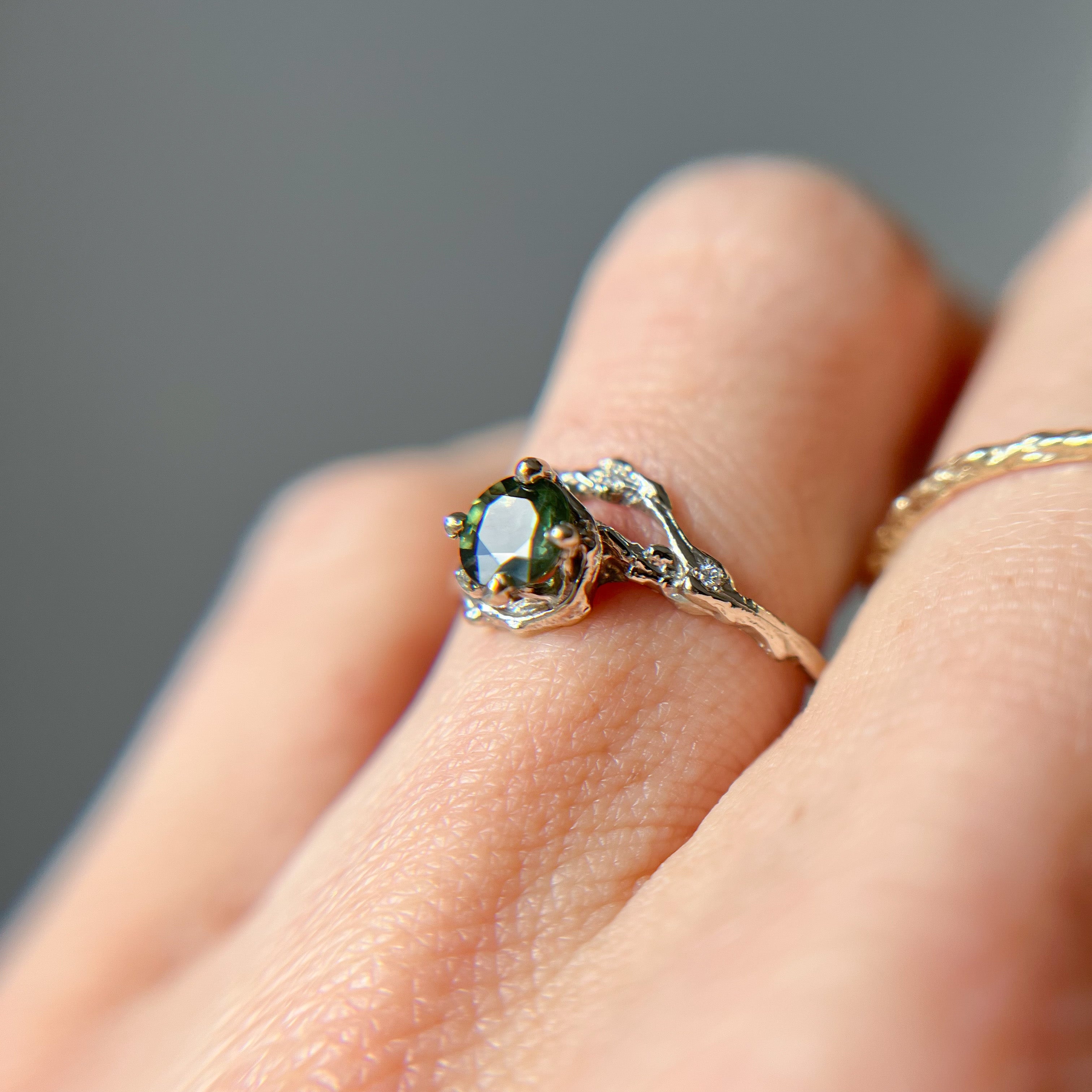 Demi Naples Half Halo w/Green Sapphire