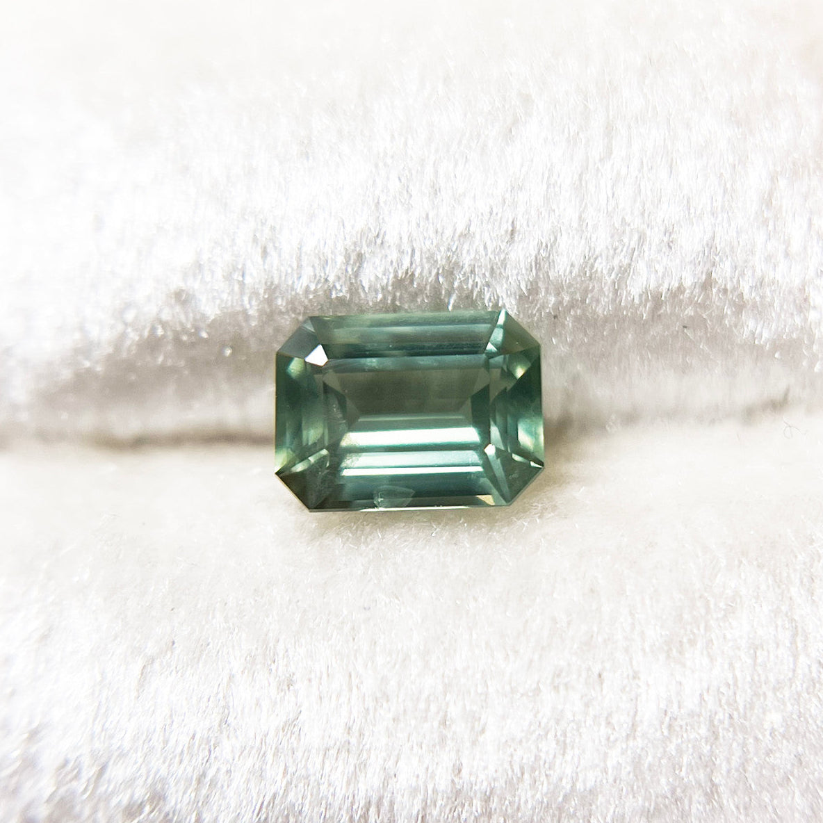 Emerald Cut Sage Green Opalescent Sapphire