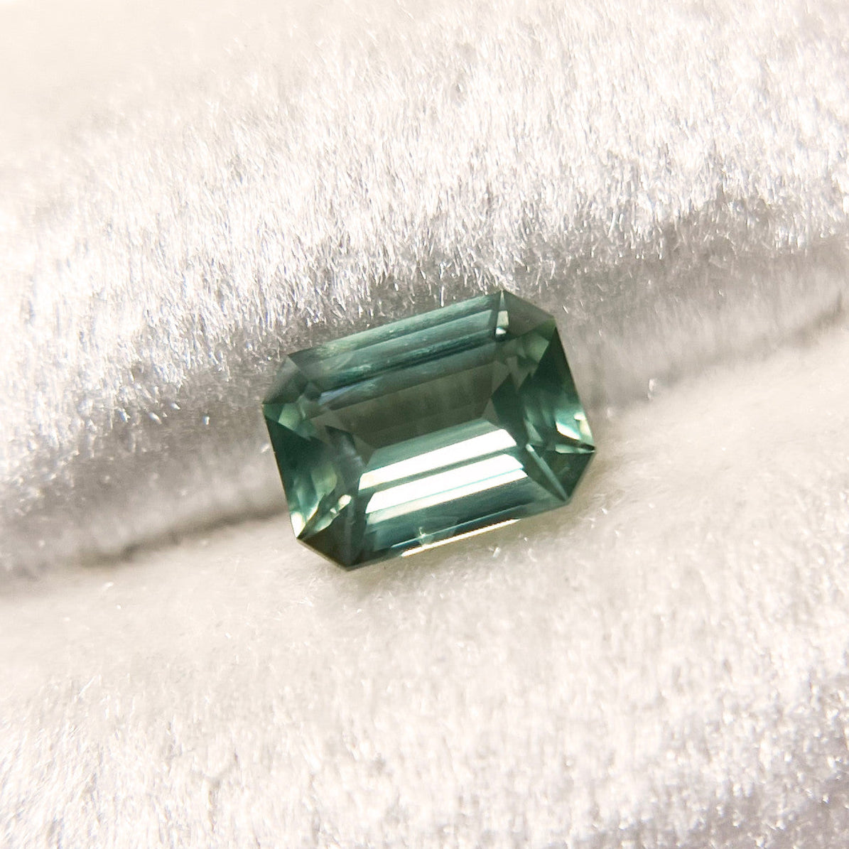 Emerald Cut Sage Green Opalescent Sapphire