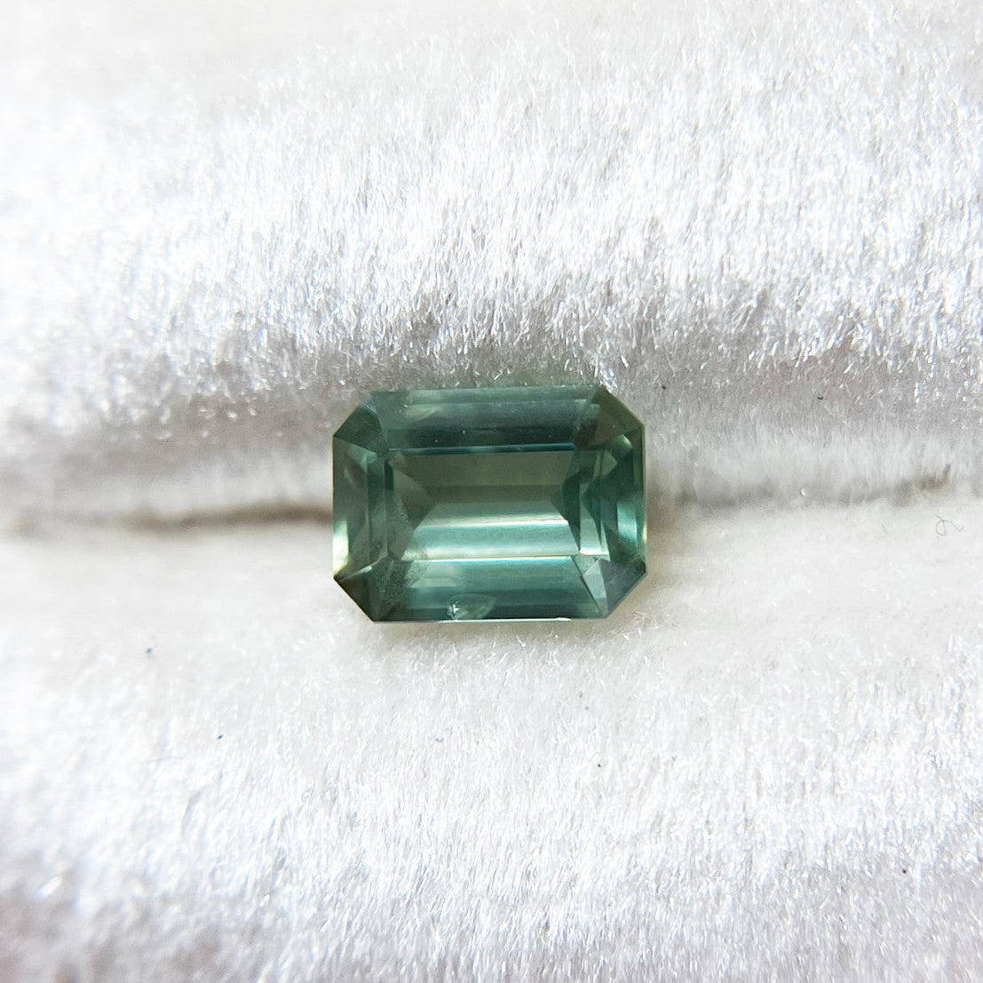 Emerald Cut Sage Green Opalescent Sapphire