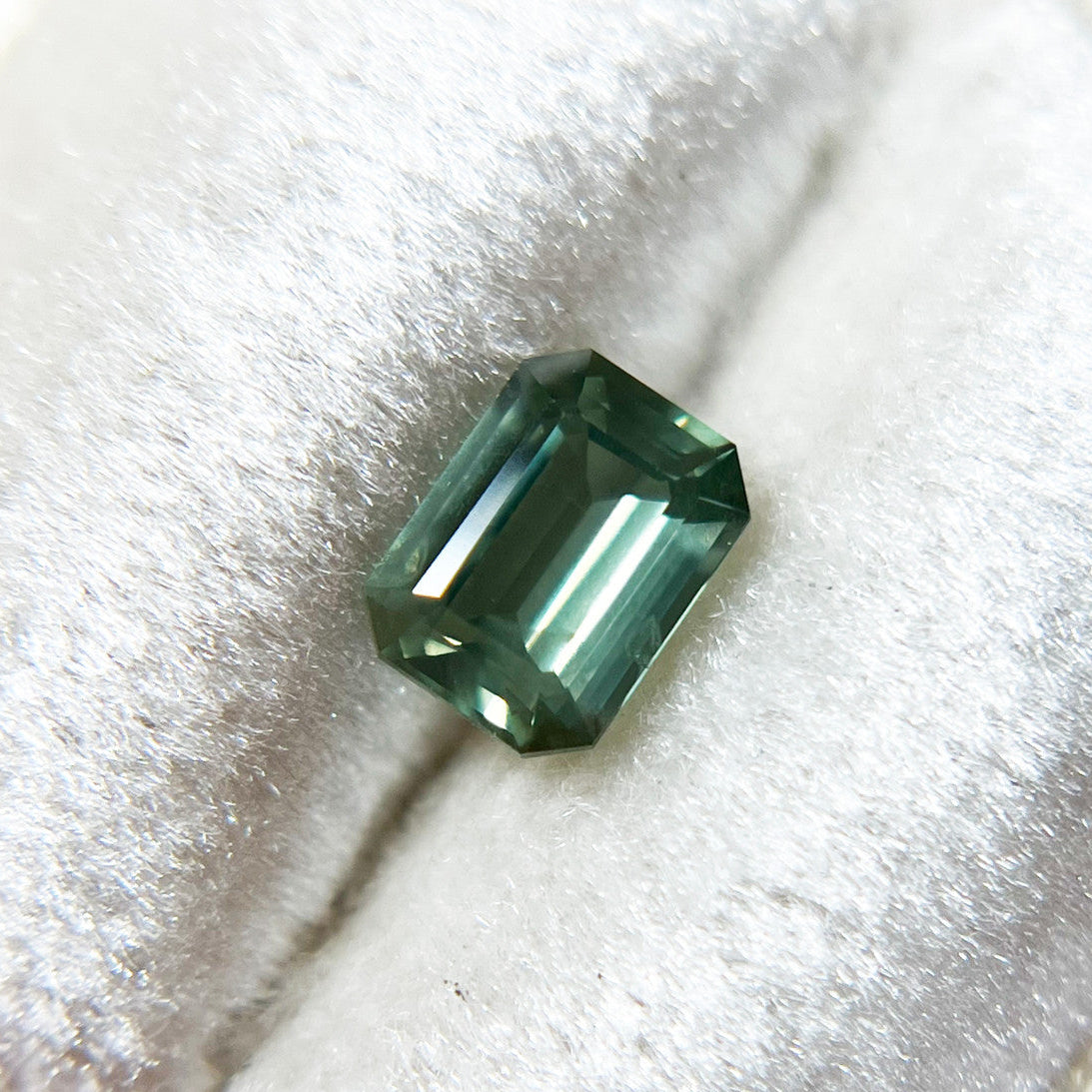 Emerald Cut Sage Green Opalescent Sapphire