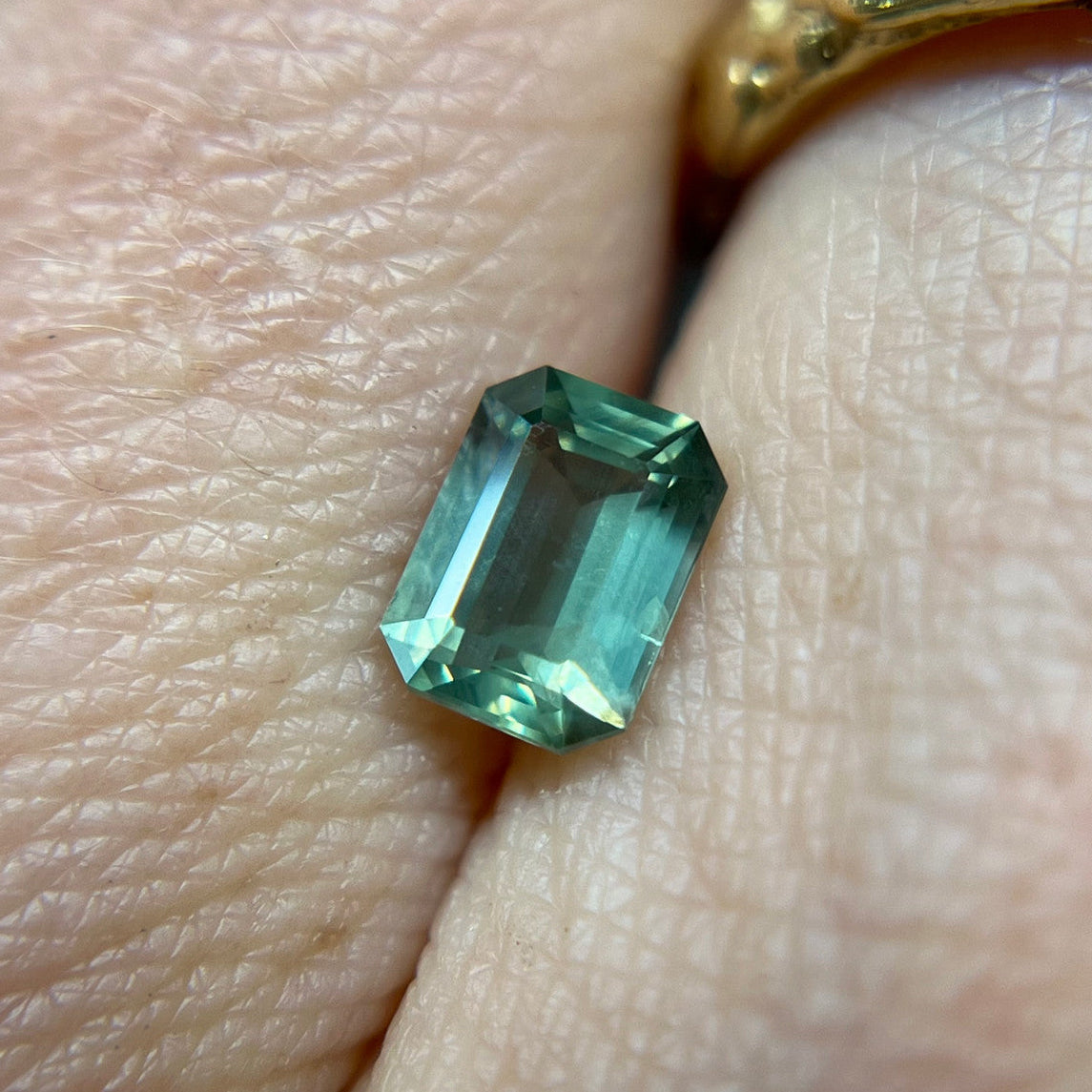 Emerald Cut Sage Green Opalescent Sapphire