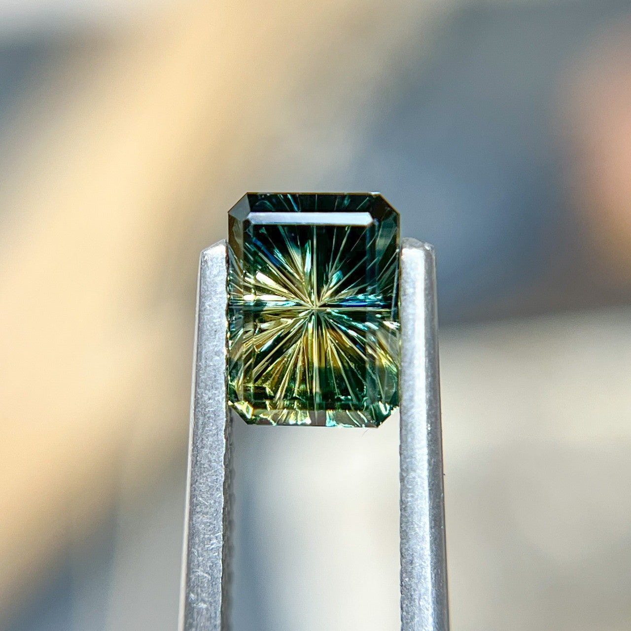 Parti Color Teal Lime Green Australian Sapphire Starbrite™ Cut by John Dyer