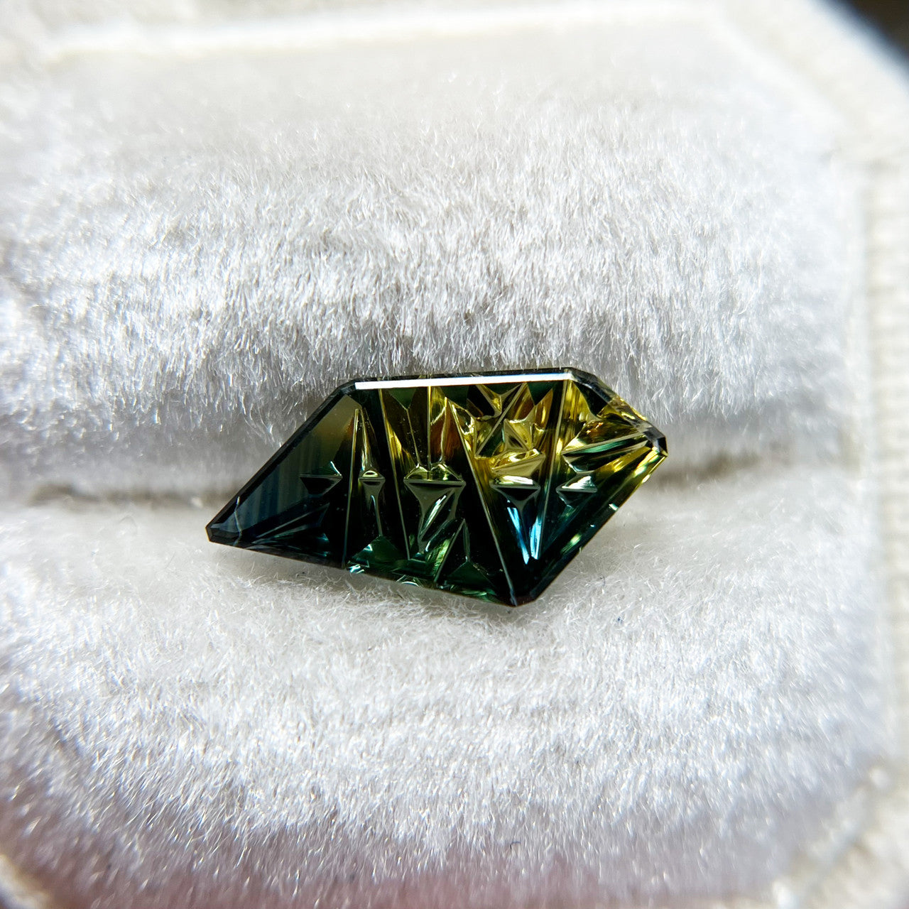 Teal Lime Parti Color Freeform Australian Sapphire Dreamscape™ Cut by John Dyer