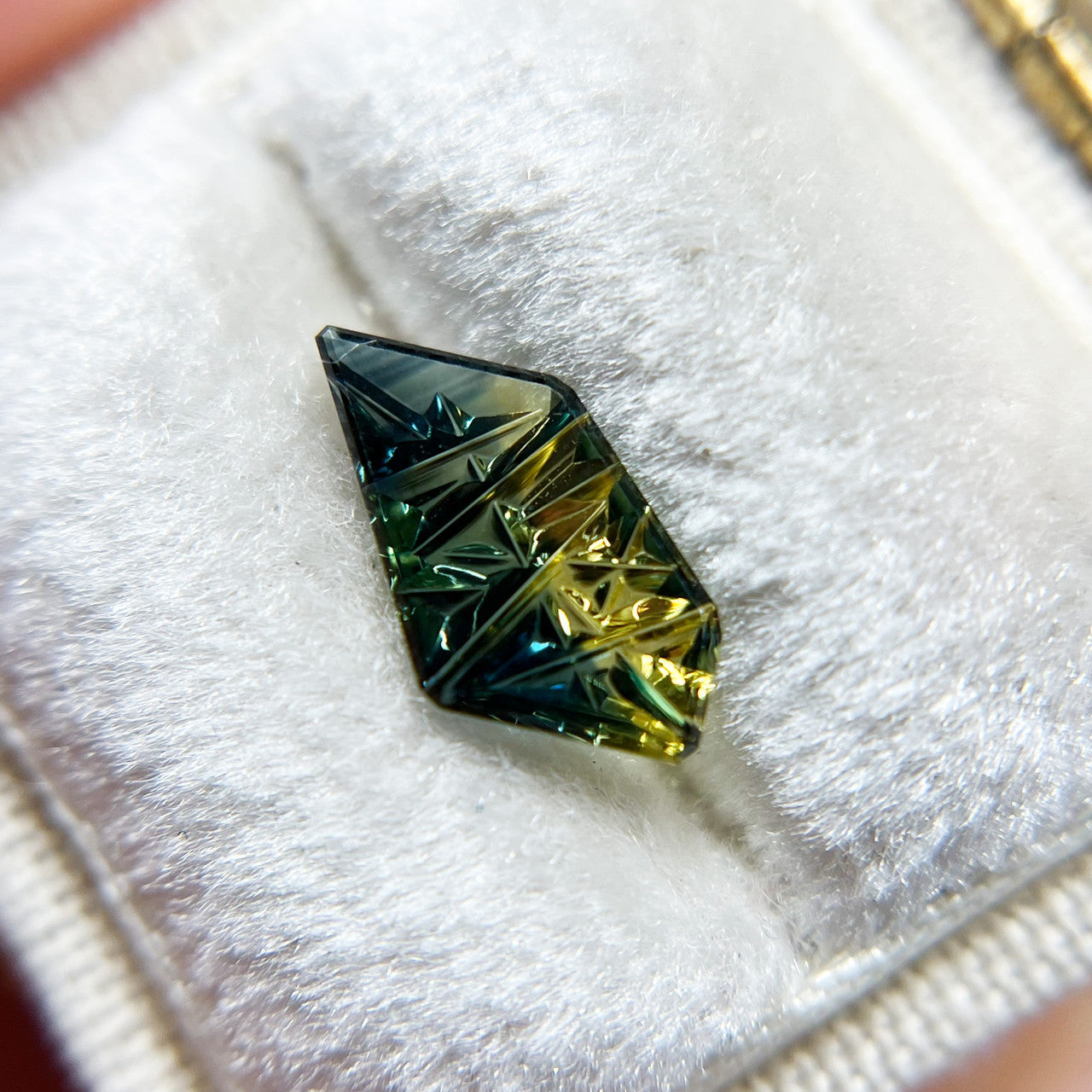 Teal Lime Parti Color Freeform Australian Sapphire Dreamscape™ Cut by John Dyer