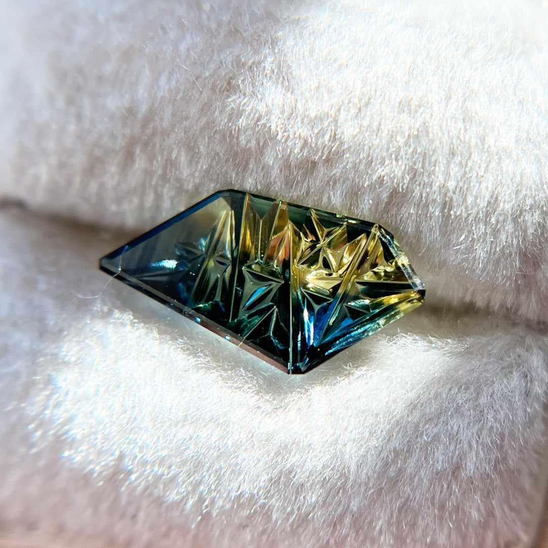 Teal Lime Parti Color Freeform Australian Sapphire Dreamscape™ Cut by John Dyer