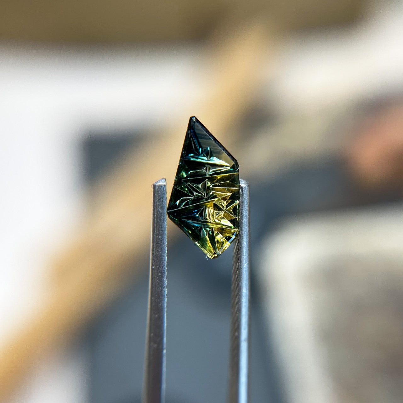 Teal Lime Parti Color Freeform Australian Sapphire Dreamscape™ Cut by John Dyer