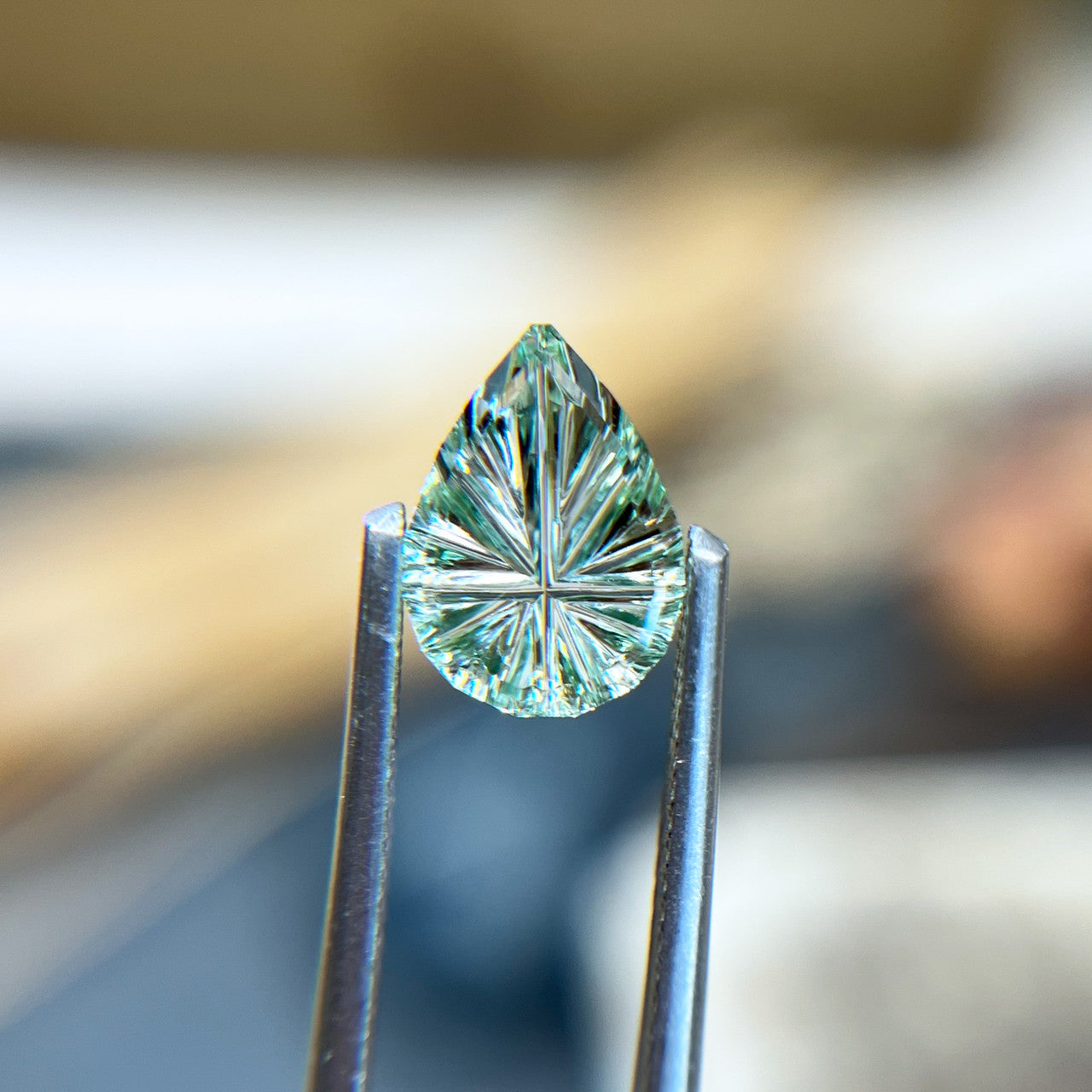 Large Teardrop Blue Green Montana Sapphire StarBrite™ Cut by John Dyer