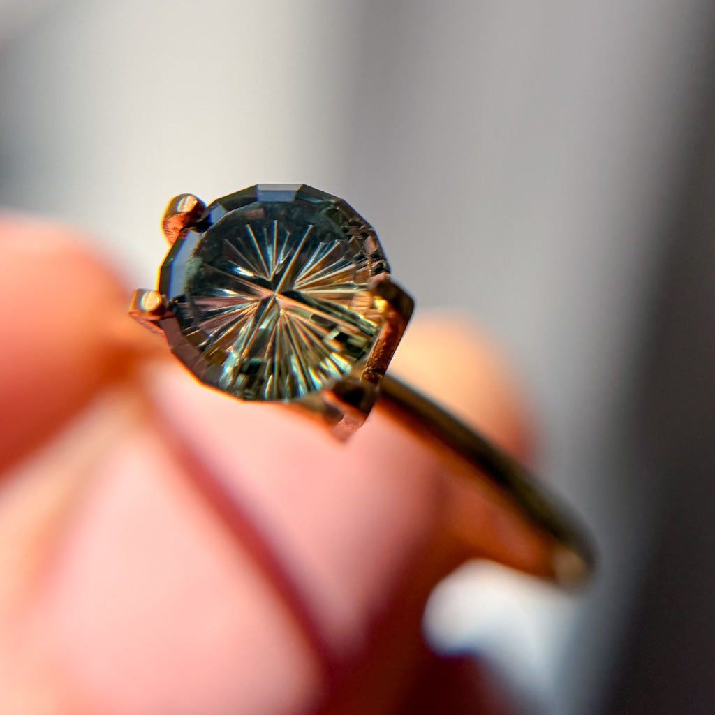 Parti Color Tropical Teal Yellow Sapphire Starbrite™ Cut by John Dyer