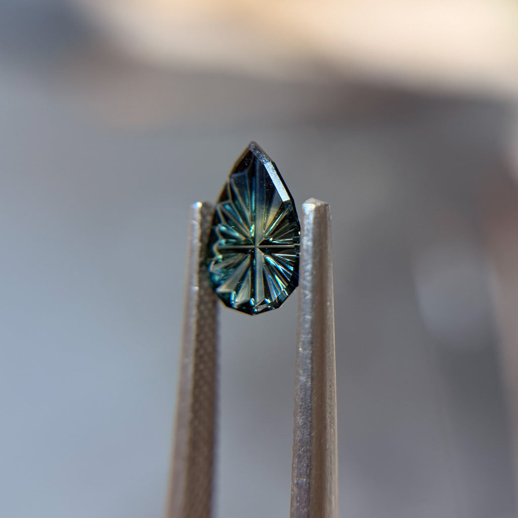 Pear Cut Bicolor Teal Blue Australian Sapphire by Kosnar Gems