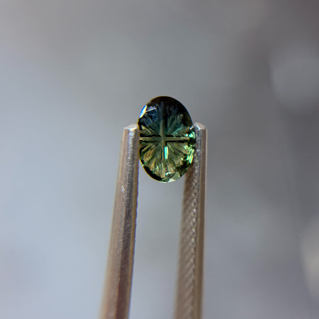 Parti Color Pine Green Fantasy Cut Sapphire