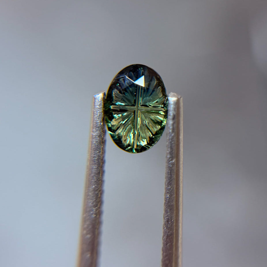 Parti Color Pine Green Fantasy Cut Sapphire