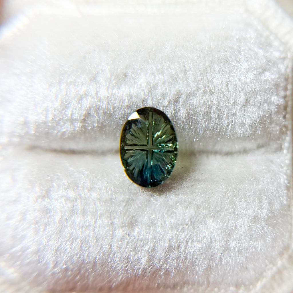 Parti Color Pine Green Fantasy Cut Sapphire