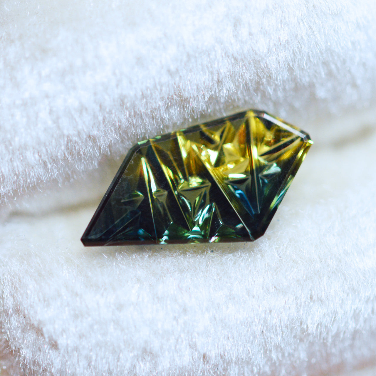 Teal Lime Parti Color Freeform Australian Sapphire Dreamscape™ Cut by John Dyer
