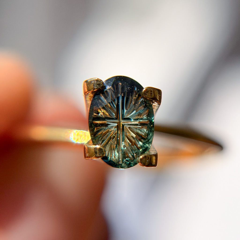 Parti Color Pine Green Fantasy Cut Sapphire