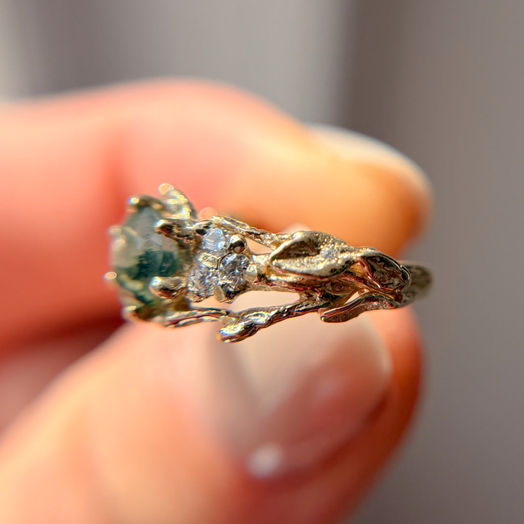 OOAK - Feyre Moss Agate Leaf Ring