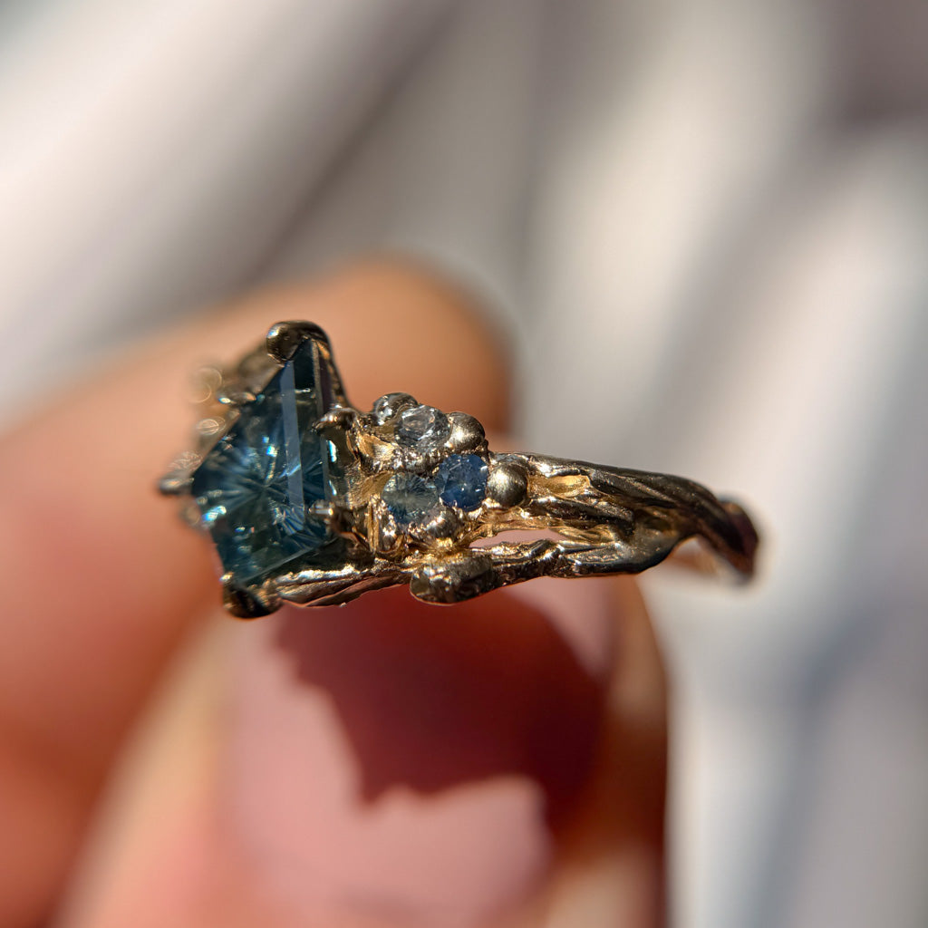 OOAK - Feyre Cluster Ring with a Celestial Blue Australian Sapphire Starbrite™ Cut by John Dyer