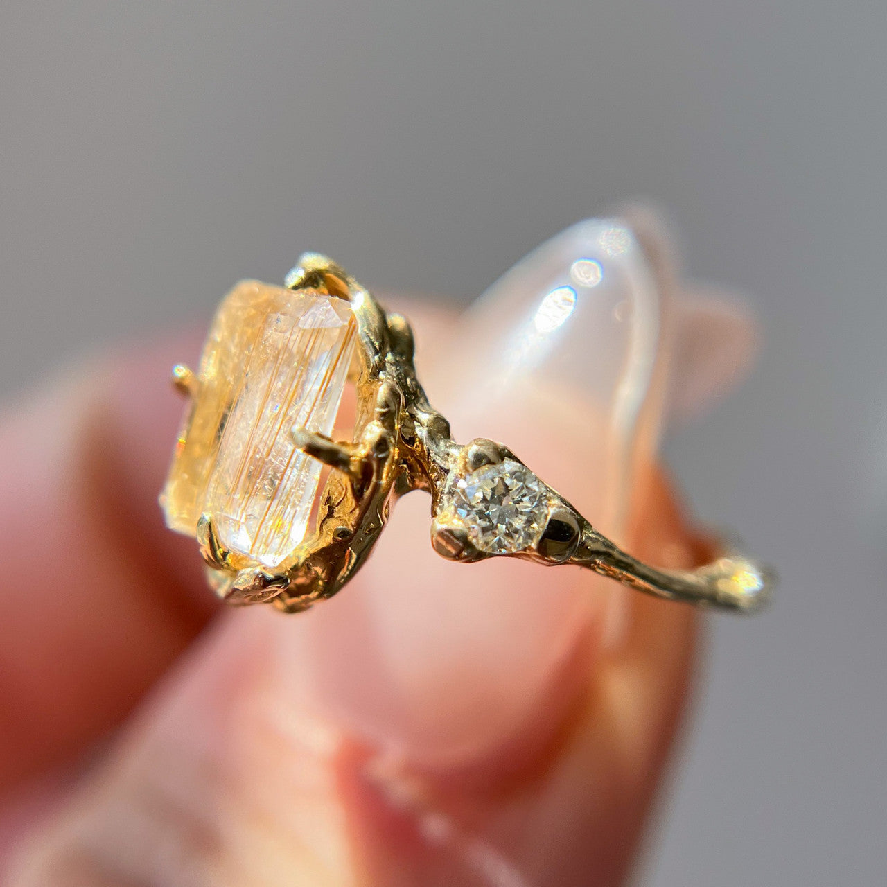 Naples Rutilated Quartz Trio Ring - READY TO SHIP