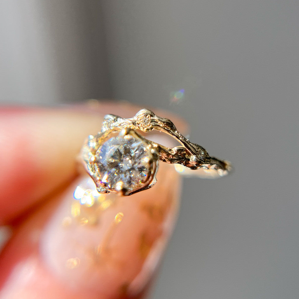 14K Yellow Gold Demi Naples Moissanite Half Halo Ring
