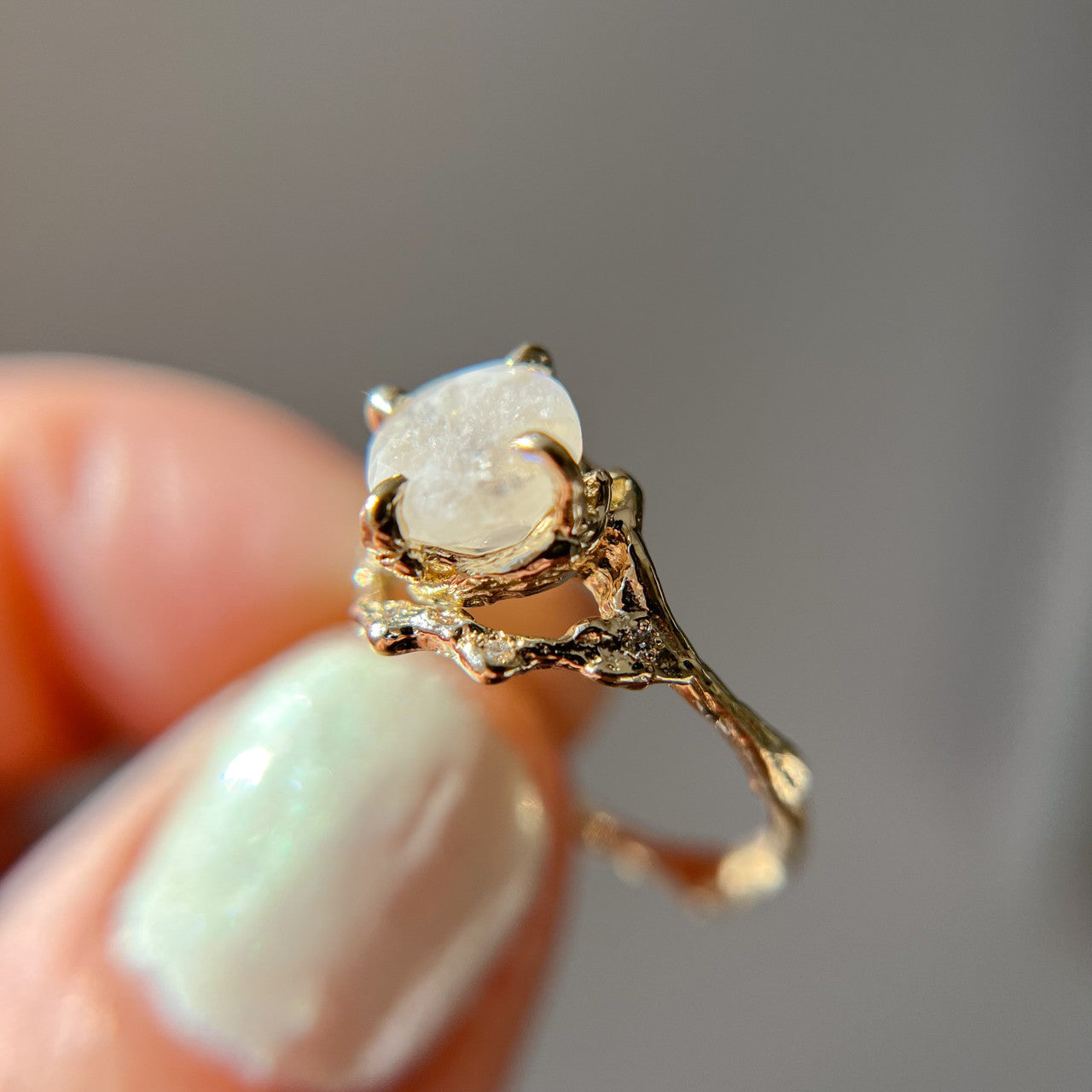 14K Yellow Gold Naples Moonstone Half Halo Ring by OLIVIA EWING Jewelry