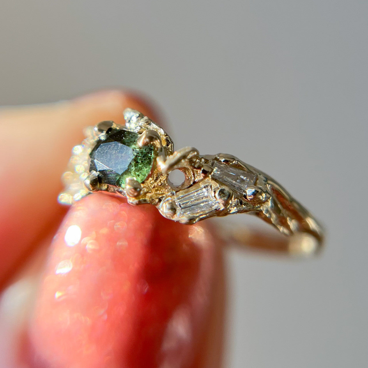 14K Yellow Gold Union Green Sapphire Cluster Ring