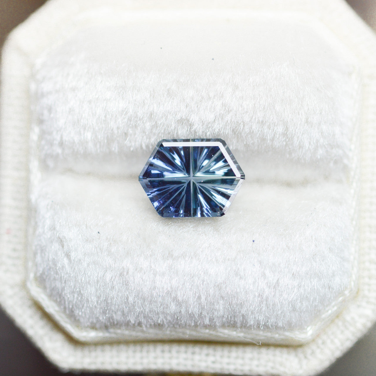 Brilliant Teal Blue Hexagon Sapphire StarBrite™ Cut by John Dyer