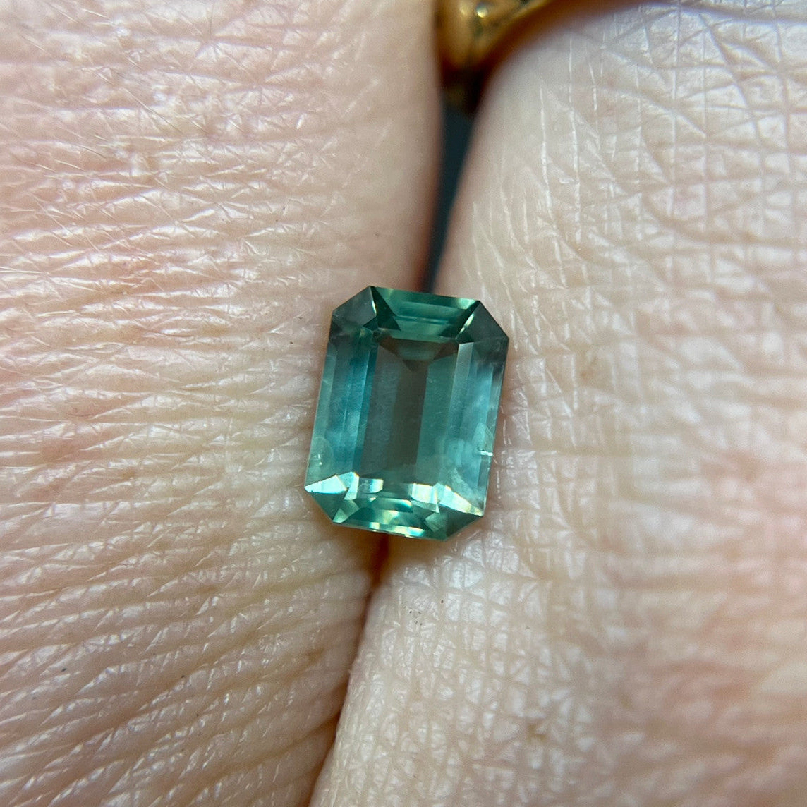 Emerald Cut Sage Green Opalescent Sapphire