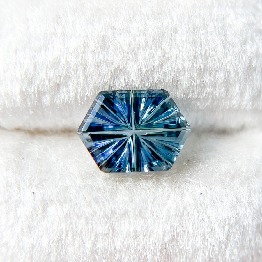 Brilliant Teal Blue Hexagon Sapphire StarBrite™ Cut by  John Dyer