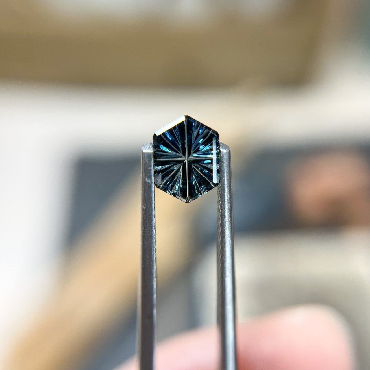 Brilliant Teal Blue Hexagon Sapphire StarBrite™ Cut by  John Dyer