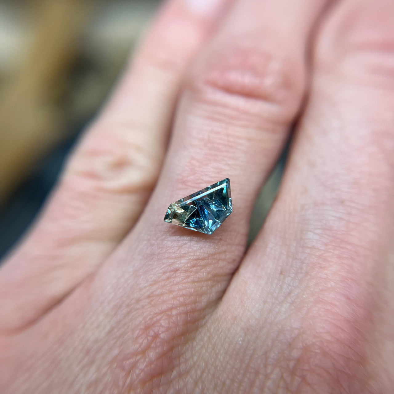 Teal Blue Lime Parti Color Freeform Sapphire Dreamscape™ Cut by  John Dyer