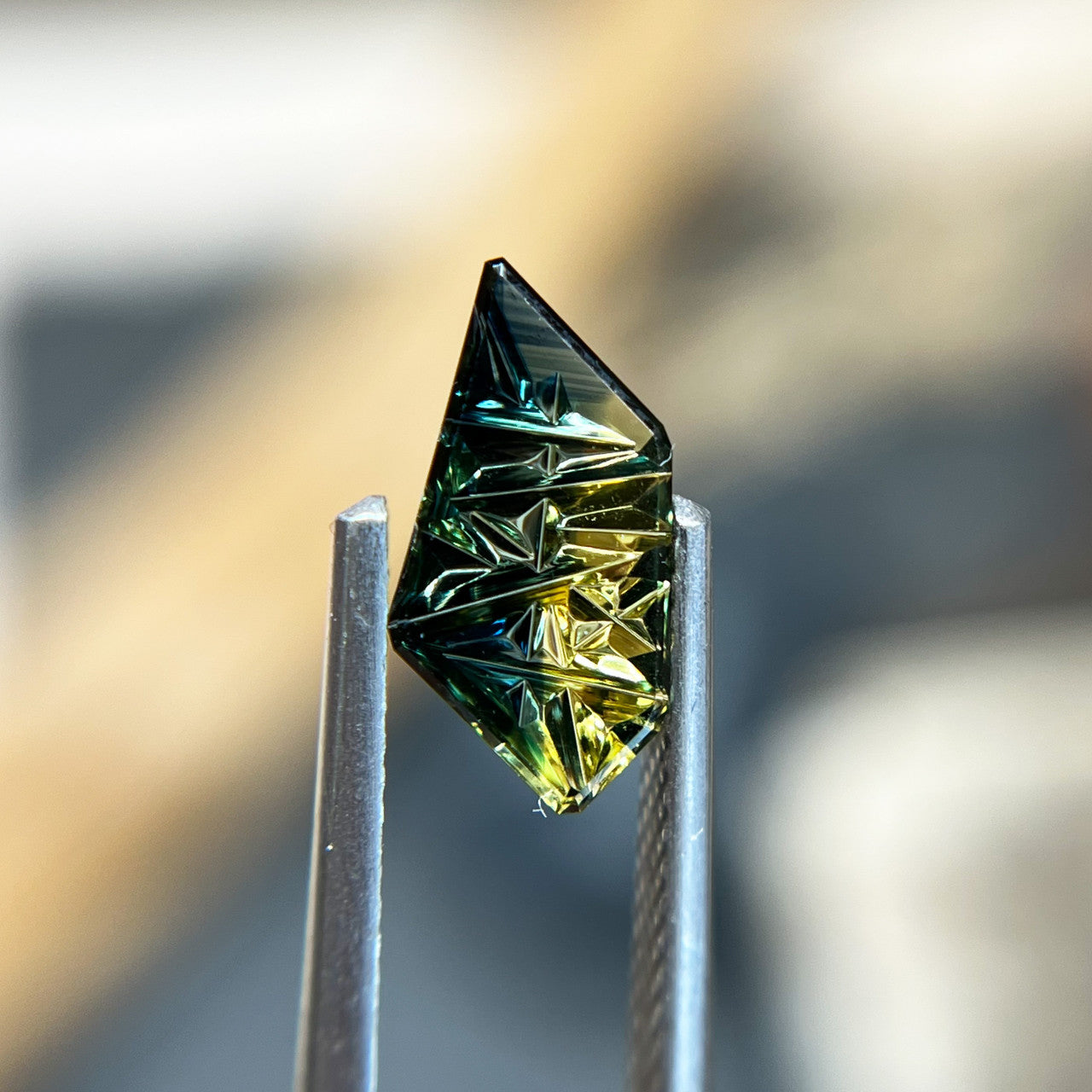 Teal Lime Parti Color Freeform Australian Sapphire Dreamscape™ Cut by  John Dyer