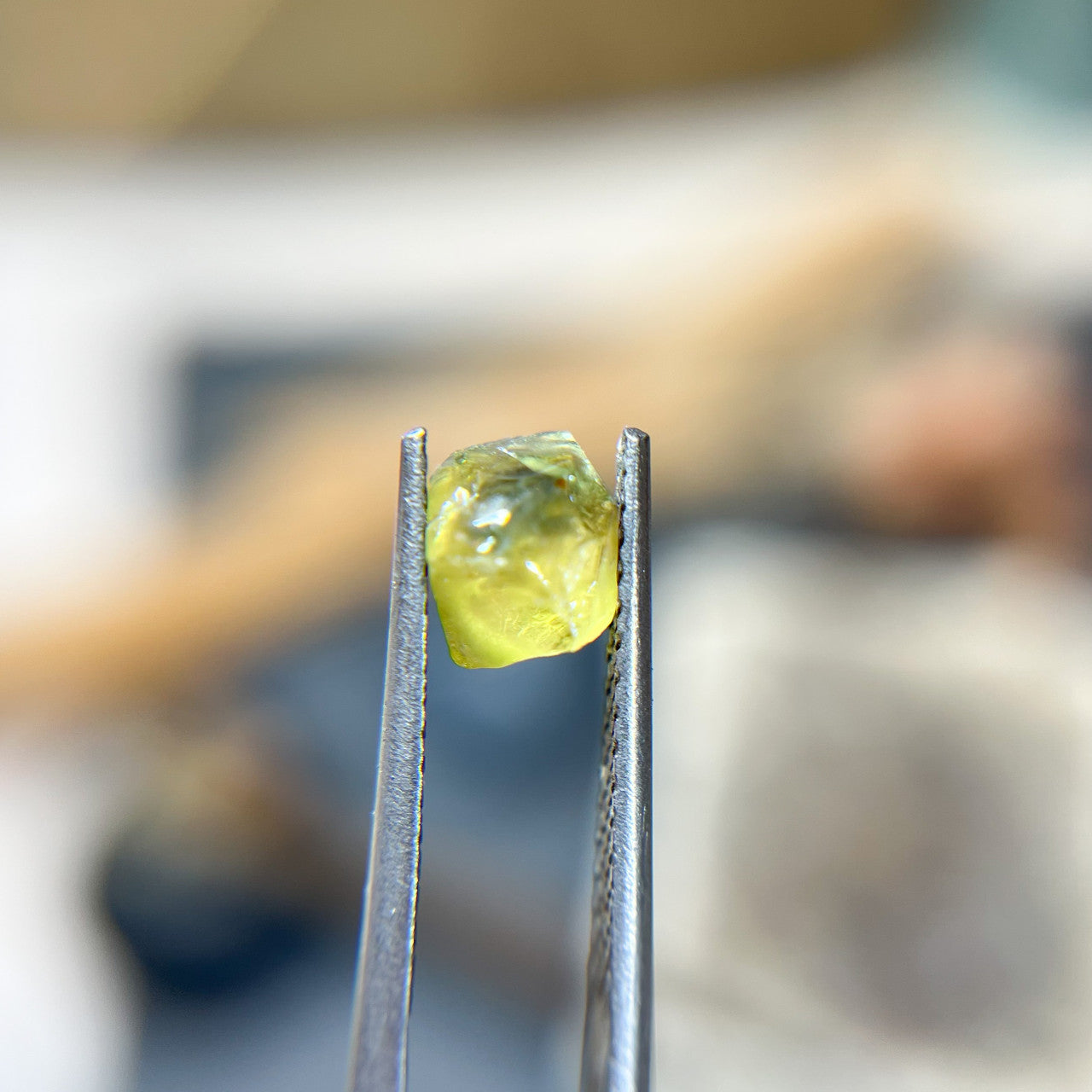 Organically Faceted Yellow Green Sapphire