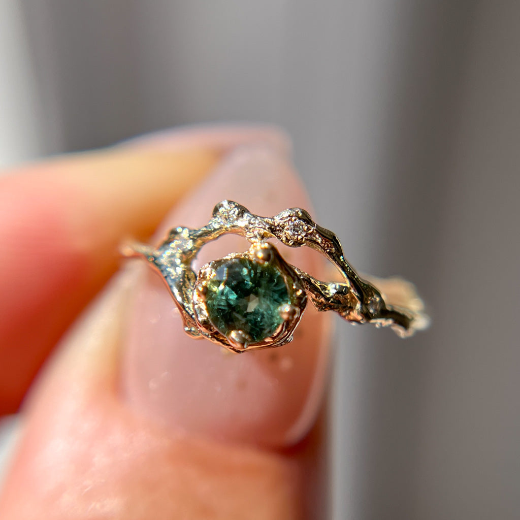 Demi Naples Half Halo w/Green Sapphire