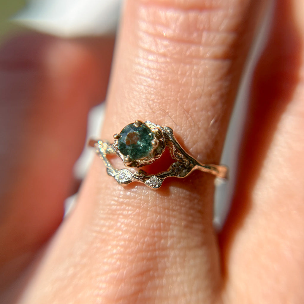 Demi Naples Half Halo w/Green Sapphire