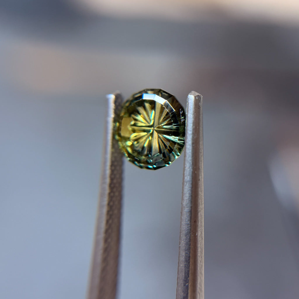 Parti Color Tropical Teal Yellow Sapphire Starbrite™ Cut by John Dyer