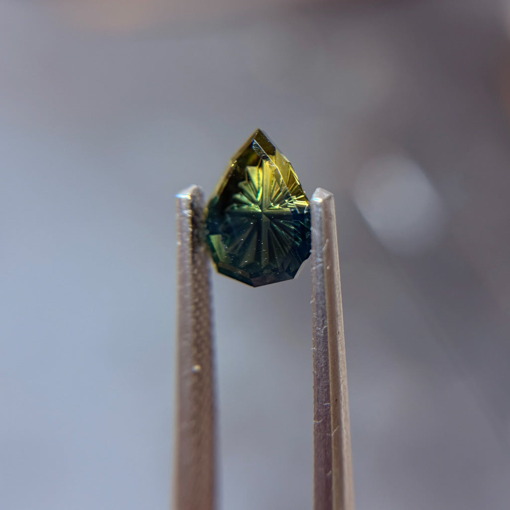 Pear Parti Color Teal Yellow Australian Sapphire by Kosnar Gems