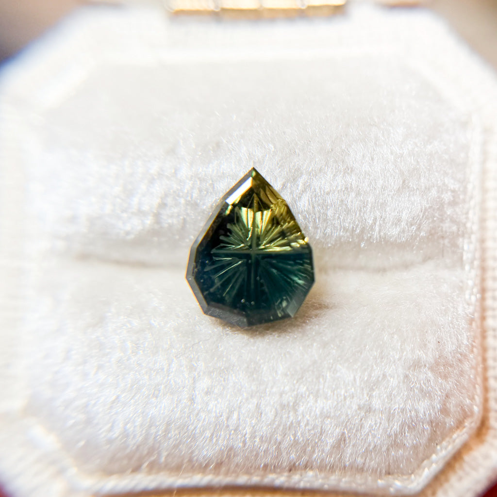 Pear Parti Color Teal Yellow Australian Sapphire by Kosnar Gems