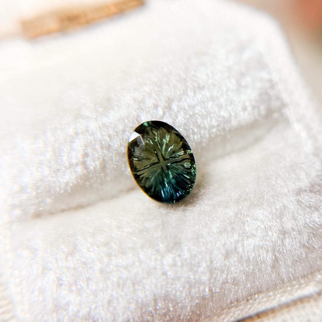 Parti Color Pine Green Fantasy Cut Sapphire