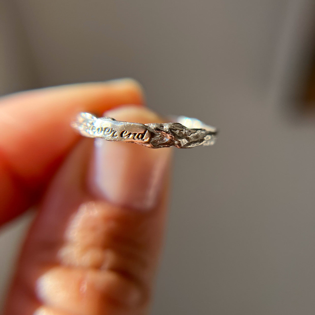 14K White Gold Fireheart Woodland Signet Ring