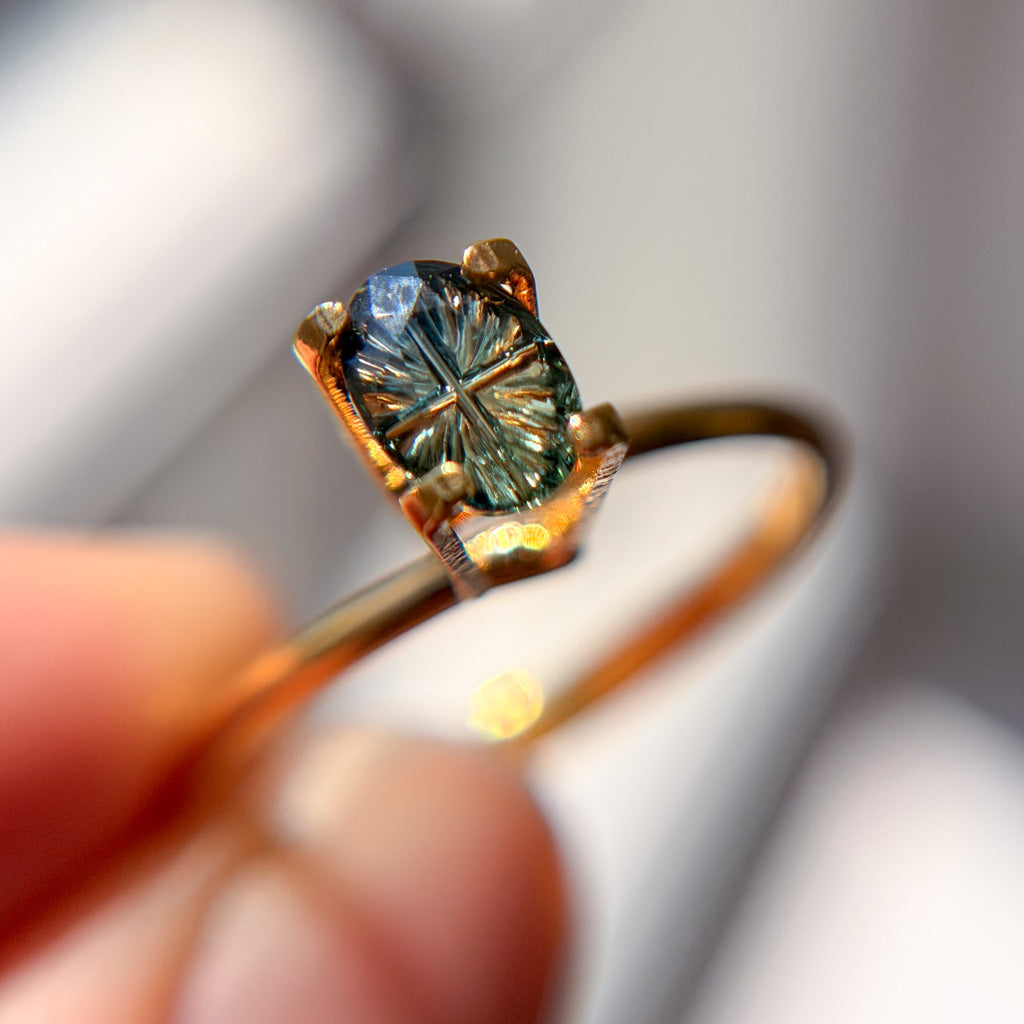 Parti Color Pine Green Fantasy Cut Sapphire