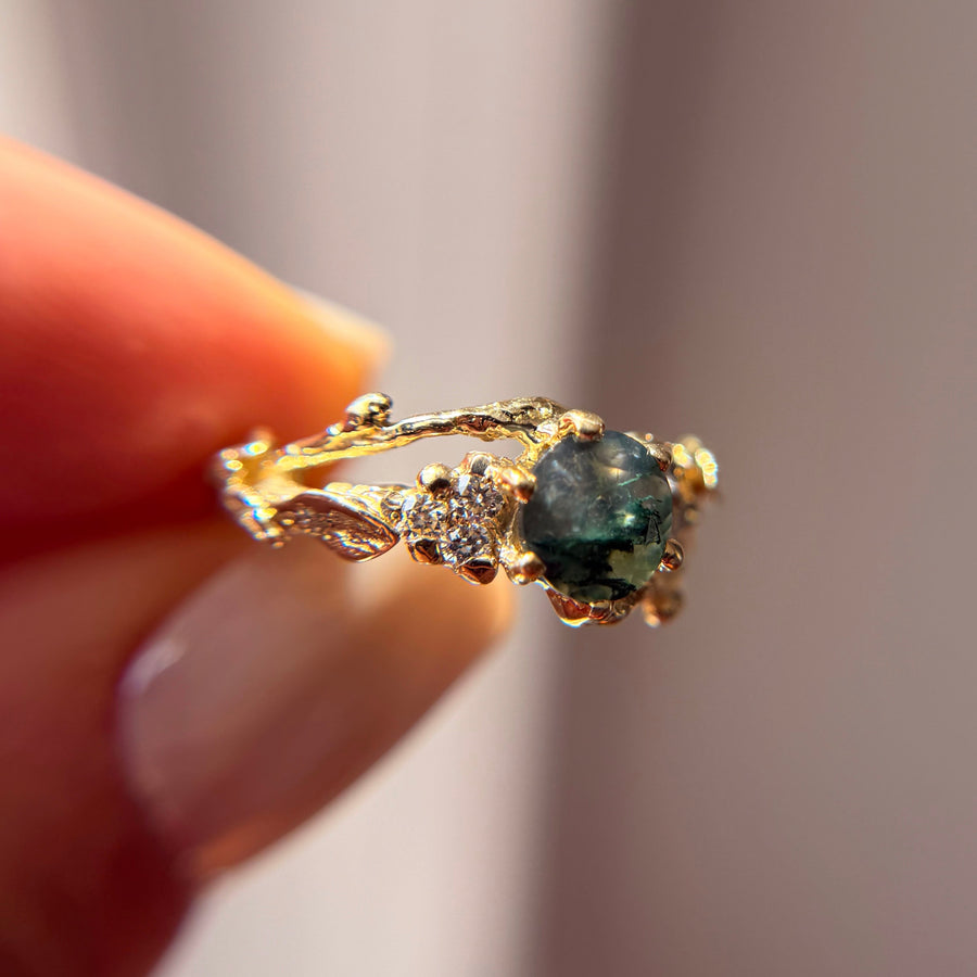 OOAK - Feyre Moss Agate Leaf Ring