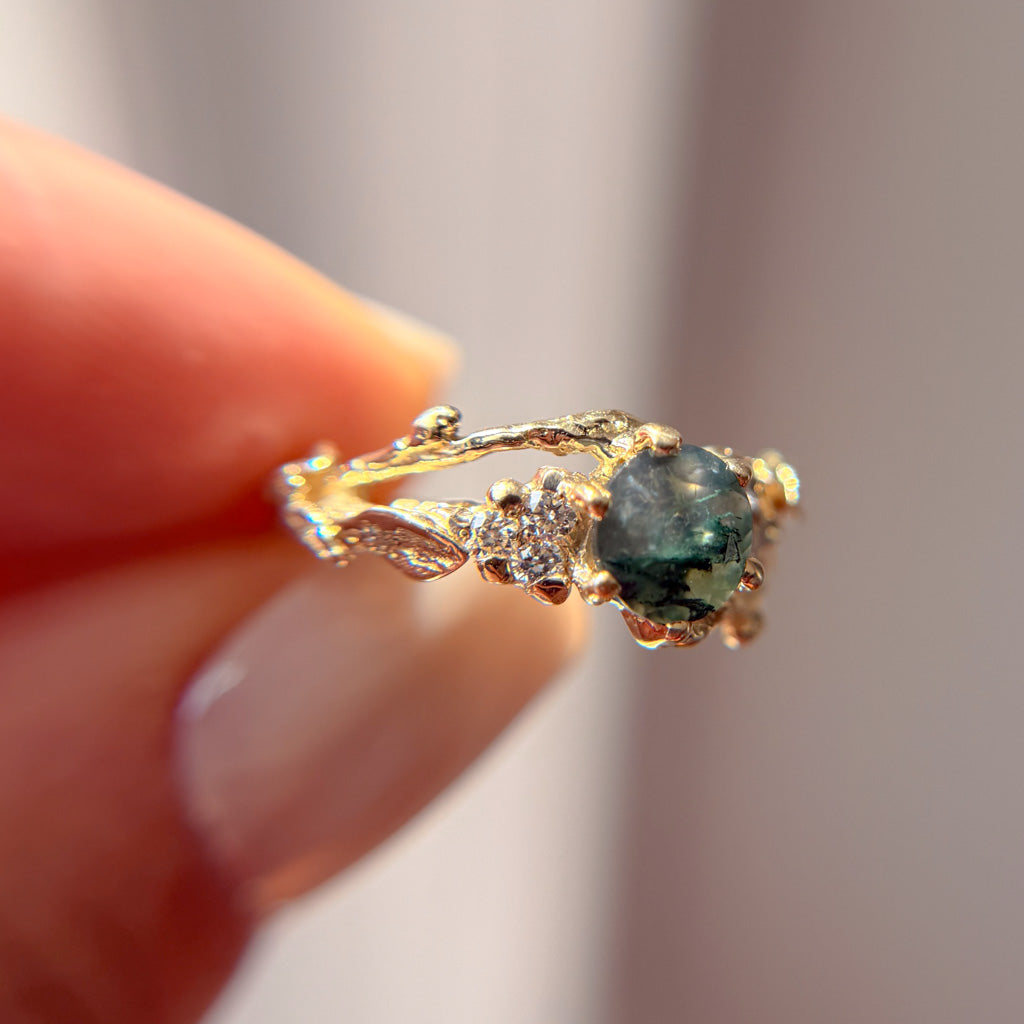 OOAK - Feyre Moss Agate Leaf Ring