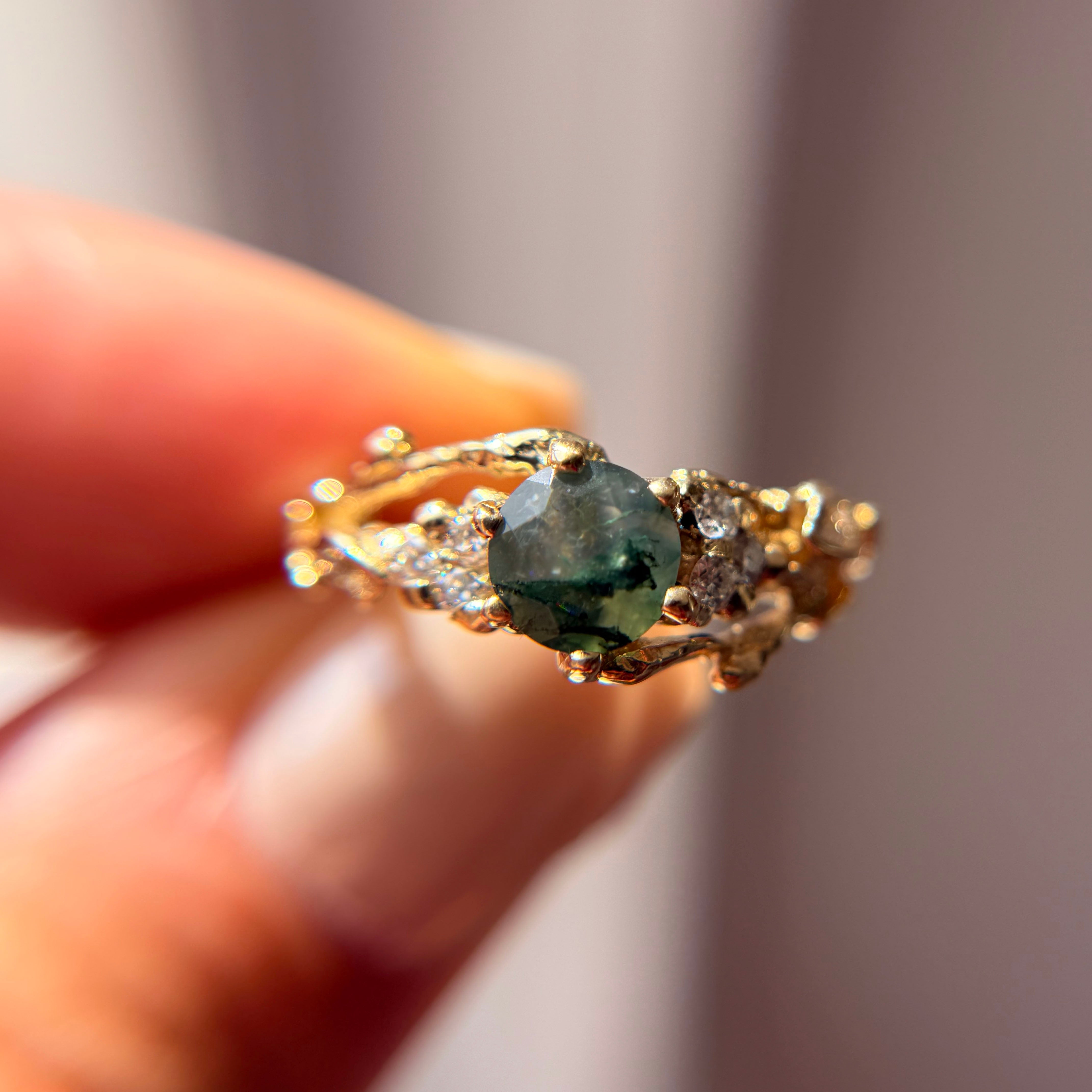 OOAK - Feyre Moss Agate Leaf Ring