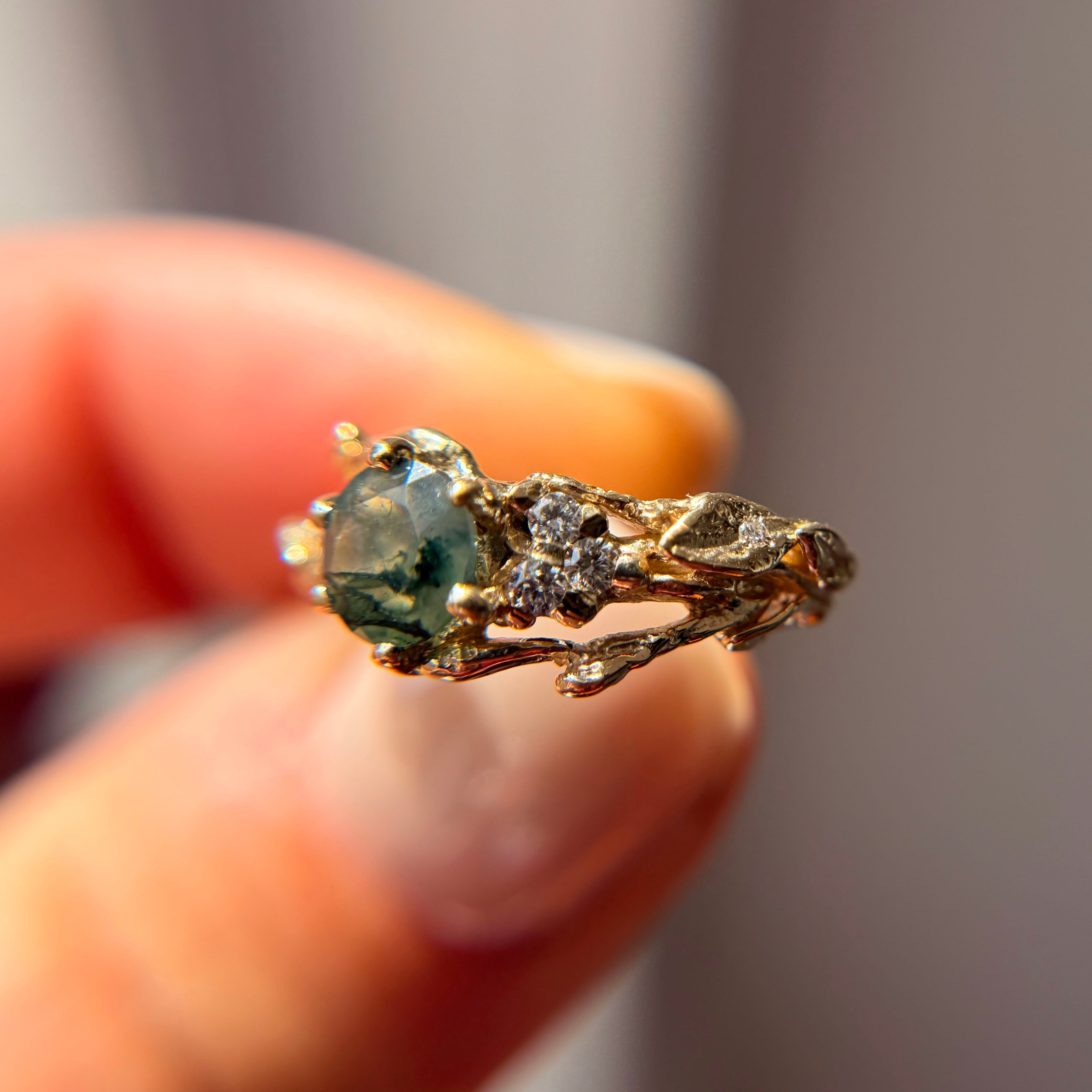OOAK - Feyre Moss Agate Leaf Ring