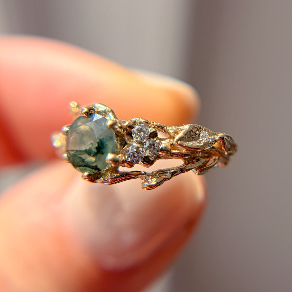 OOAK - Feyre Moss Agate Leaf Ring
